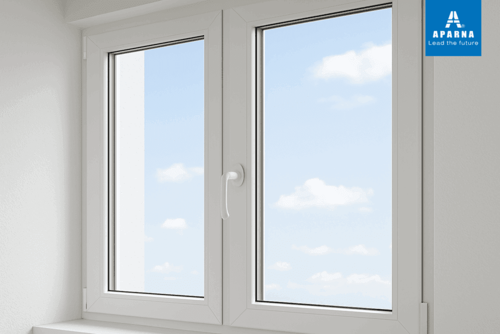 Modern white uPVC windows with clear glass and blue sky view
